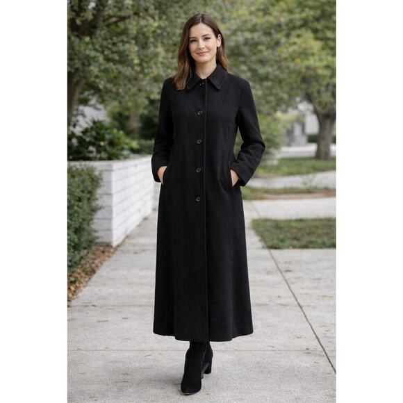 Liz Claiborne Jackets & Blazers - Liz Claiborne Women’s Long Black Wool Coat Size 12 Classic Button Front